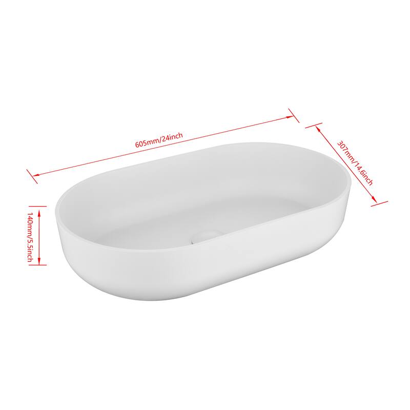 Eco-Friendly 24-Inch Acrylic Rectangular Vessel Sink, Durable and Hygienic, for Modern Bathroom Design - 24in L