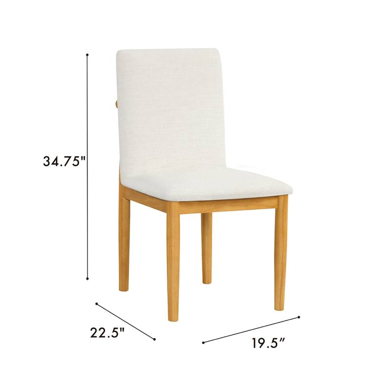 Ron Parsons Dining Chair Set of 2, Natural Brown Wood, Textured Cream