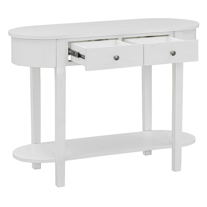 Elegant Retro Console Table with Curved Design and Smooth Glaze for Entryways, Living Rooms and hallways