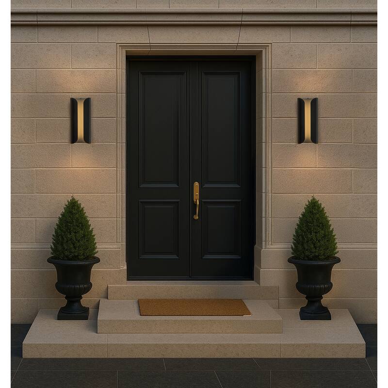 Matte Black Integrated LED Wall Sconce with Acrylic Shade Modern with Dusk to Dawn Sensor for Porch Garage（2 Pack) - W7'' - W7'' - Matte Black