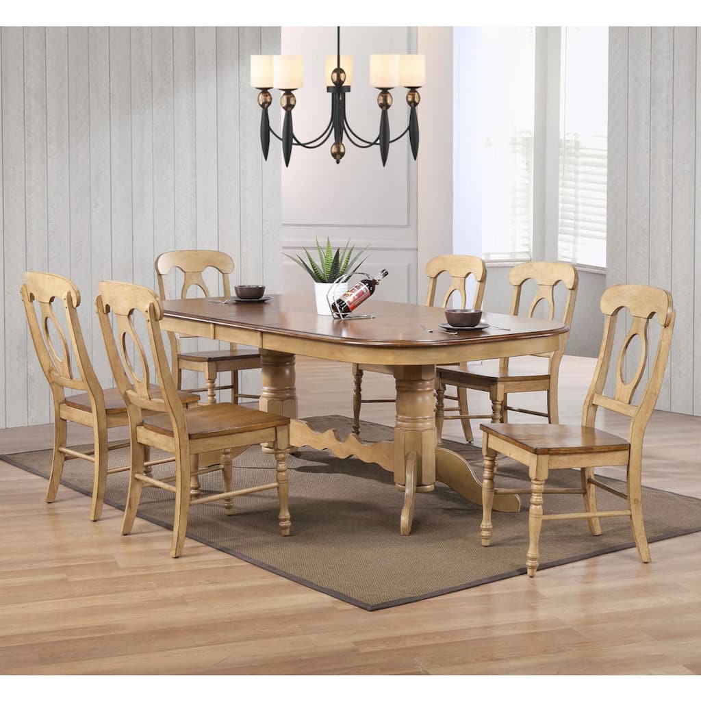 30 in. H, 8 -Piece Brown Oval Wood Top with High Solid Back 6 Seating Dining Room Set