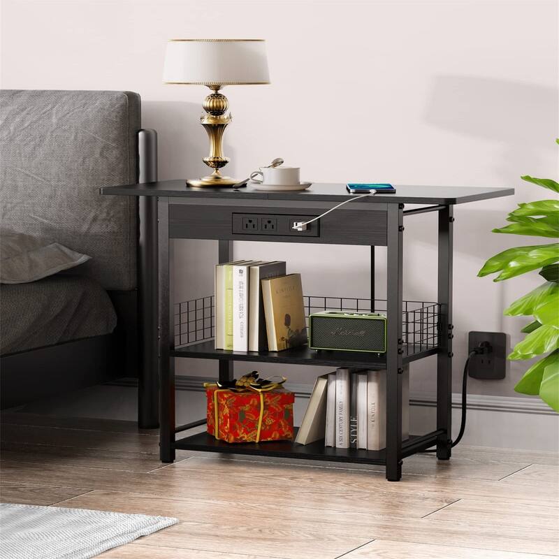 End Table with Charging Station - 12.2"D x 25.5"W x 25.5"H