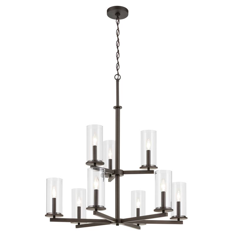 Kichler Lighting Crosby 32.5 in. 9-Light Clear Glass 2-Tier Chandelier - Olde Bronze - 32.5 inch
