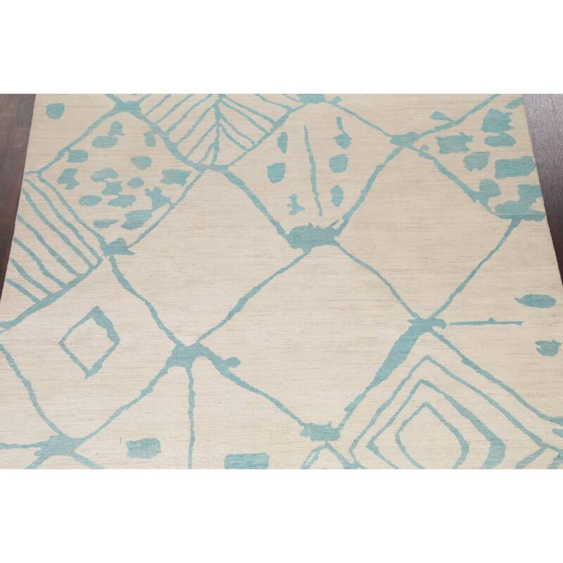 Vegetable Dye Contemporary Moroccan Area Rug Hand-knotted Wool Carpet - 7'9" x 9'9"