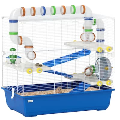 PawHut Hamster Cage, 4 Tier Small Animal Cage with Tunnel Tube System, Hut, Exercise Wheel, Water Bottle, Food Dish