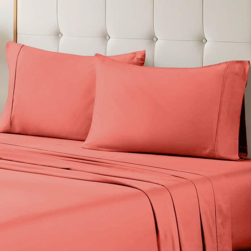 Superior Egyptian Cotton 700 Thread Count Eco-Friendly Solid Sheet Set - California King - Coral