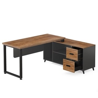 Executive Desk with File Drawers, L Shaped Desk with Cabinet - On Sale ...