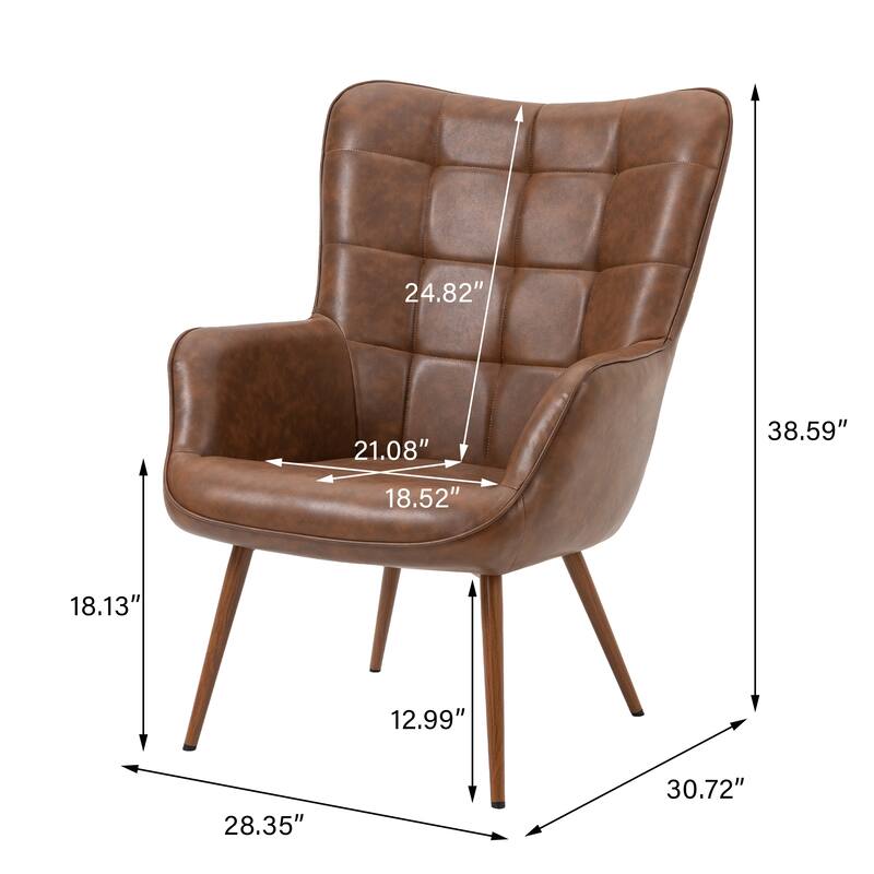 Vintage Wingback Chair Tufted Button PU Leather Accent Chair