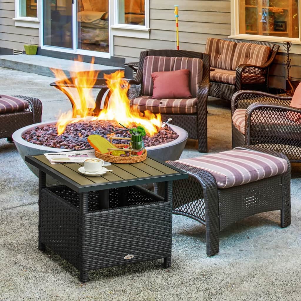 Outsunny 22" Rattan Wicker Side Table