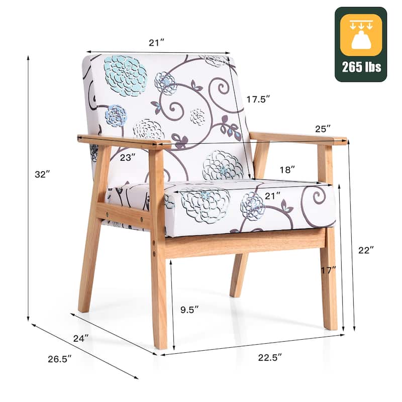 Gymax 2PCS Accent Armchair Upholstered Chair Home Office w/ Wooden - 25'' x 26.5'' x 32''