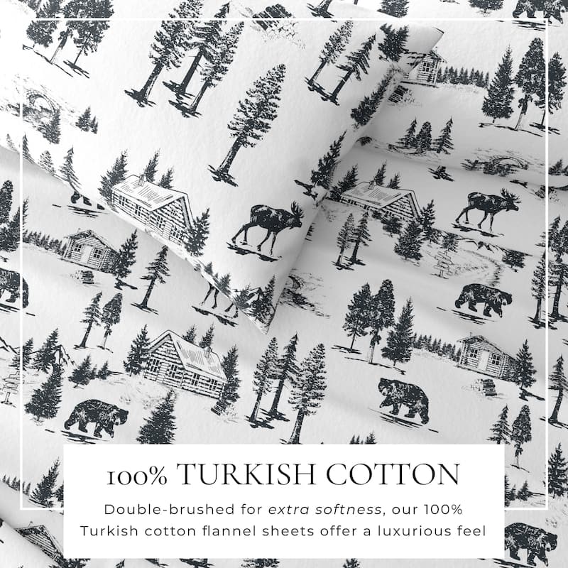 Linery & Co. Turkish Cotton Double-Brushed Printed Flannel Bed Sheet Set