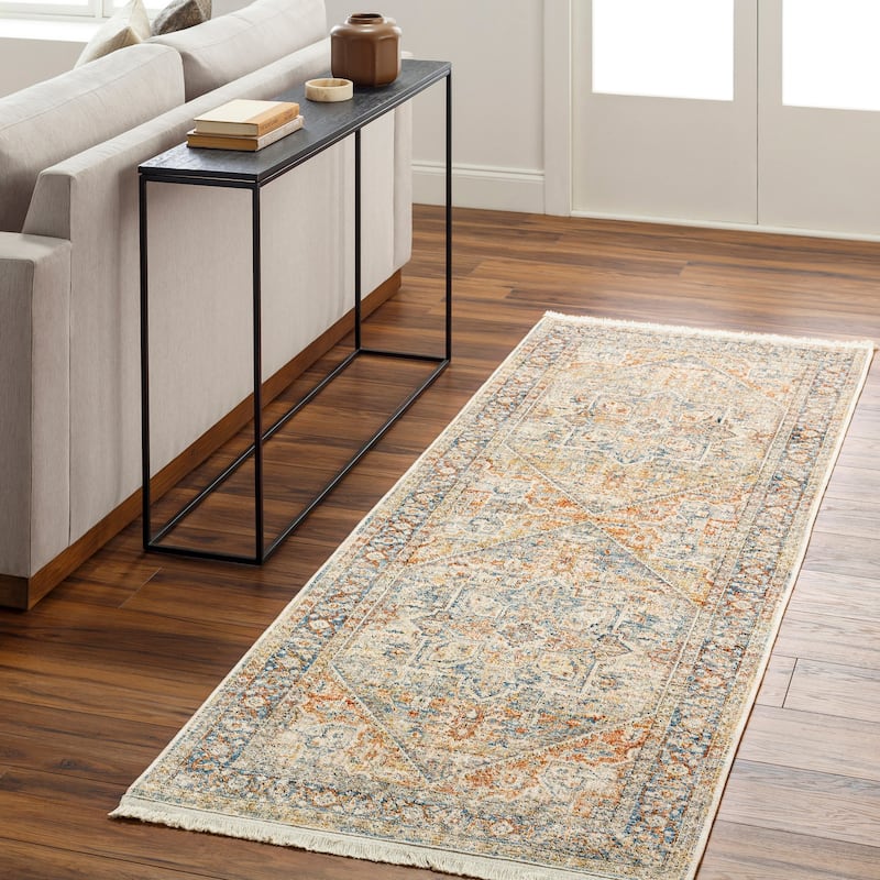 Ruta Traditional Area Rug - 2' 10" x 8' - Blue/Ivory