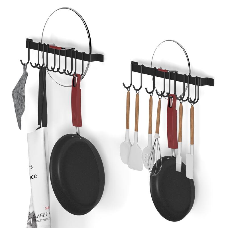 Wallniture Casto 17" Pot Rack Set of 2, Utensil Holder with 20 S Hooks, Iron, Black
