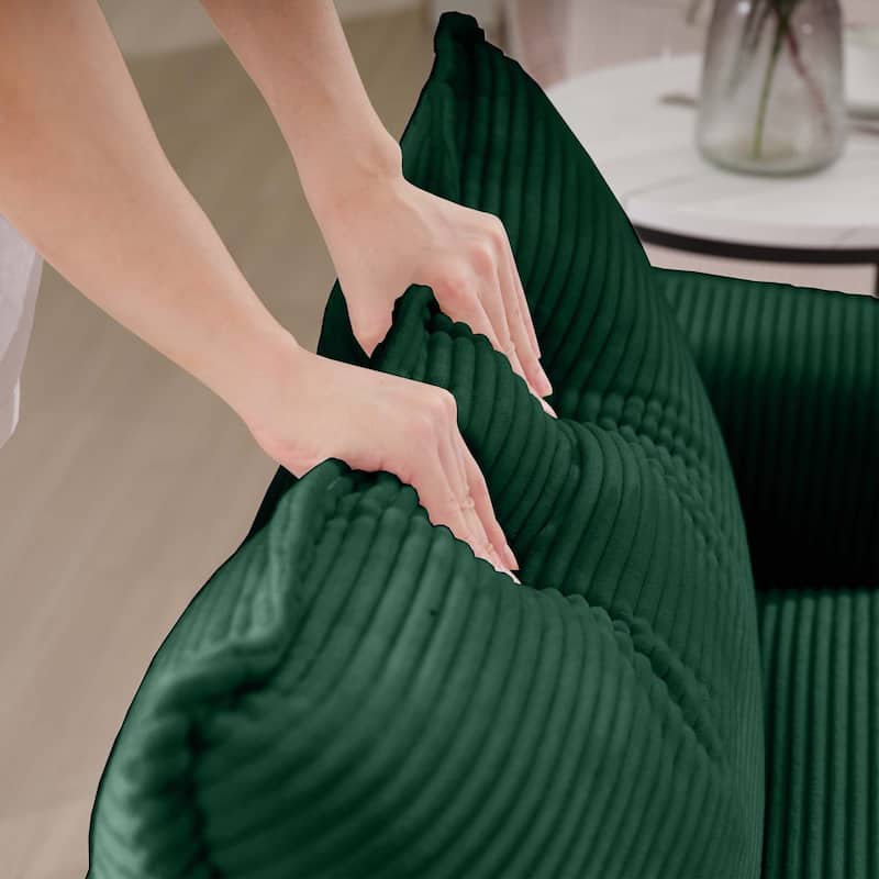 Green 115" Corduroy Cloud U-Shaped Sectional Sofa with 2 Removable Ottomans