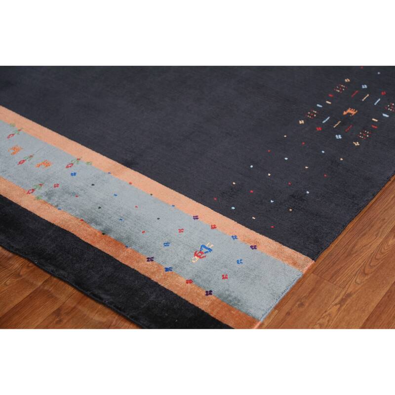 Hand Knotted Oriental 100% Wool Carpet Tribal Tribal Navy Blue & Blues Gabbeh Area Rug - 9' 8'' X 8' 0''