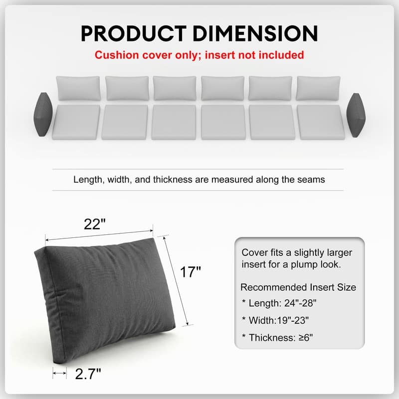 FINCATI 28" × 28" Outdoor Cushion Cover, Sofa Cushion Replacement Slipcover, Patio Seat Cover 28 Inches (COVER ONLY!)