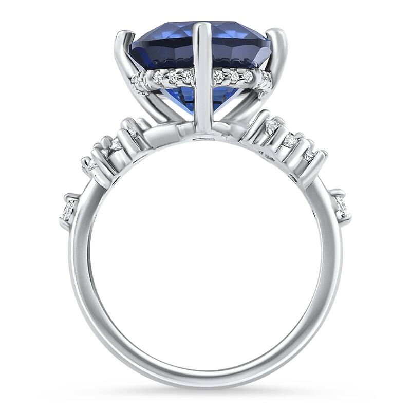 8Ct TW Cushion Blue Sapphire & Diamond Muse Ring White Gold Lab Grown
