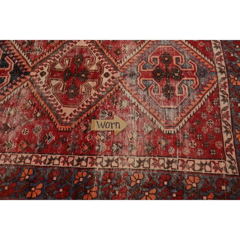 Distressed Bakhtiari Persian Vintage Rug Handmade Red Wool Carpet - 4'10"x 9'10"