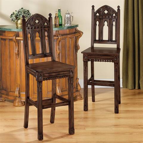 Design Toscano Sudbury Gothic Hardwood Bar Stools: Set of Two