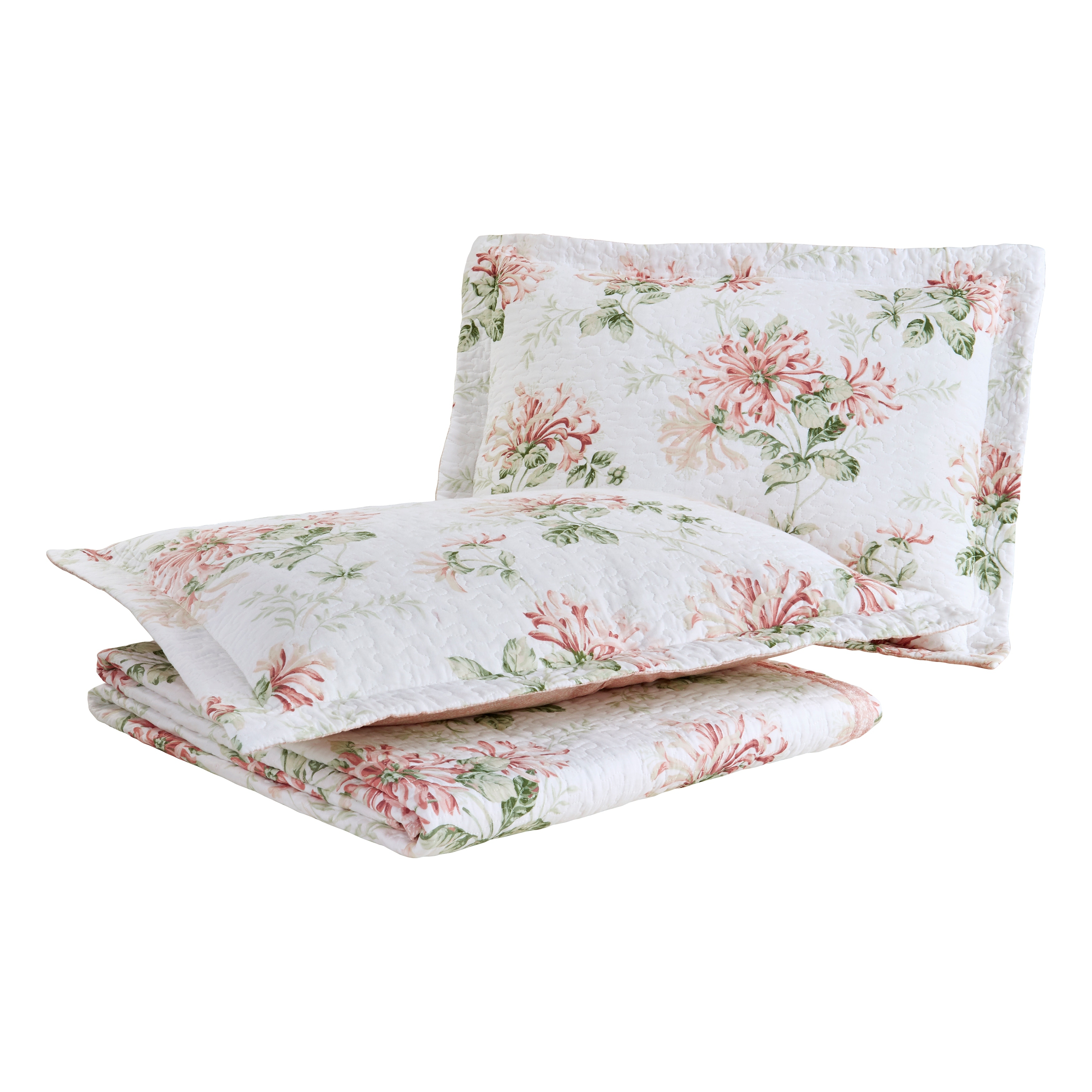 Laura Ashley Honeysuckle Cotton Reversible Pink Quilt Set - On