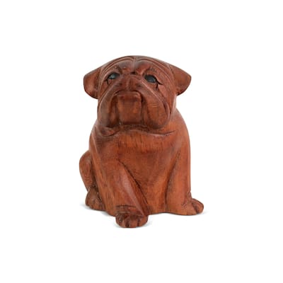 5" Wooden Hand Carved English Bulldog Figurine Statue Sculpture - 5" tall x 4" wide x 3.5" deep