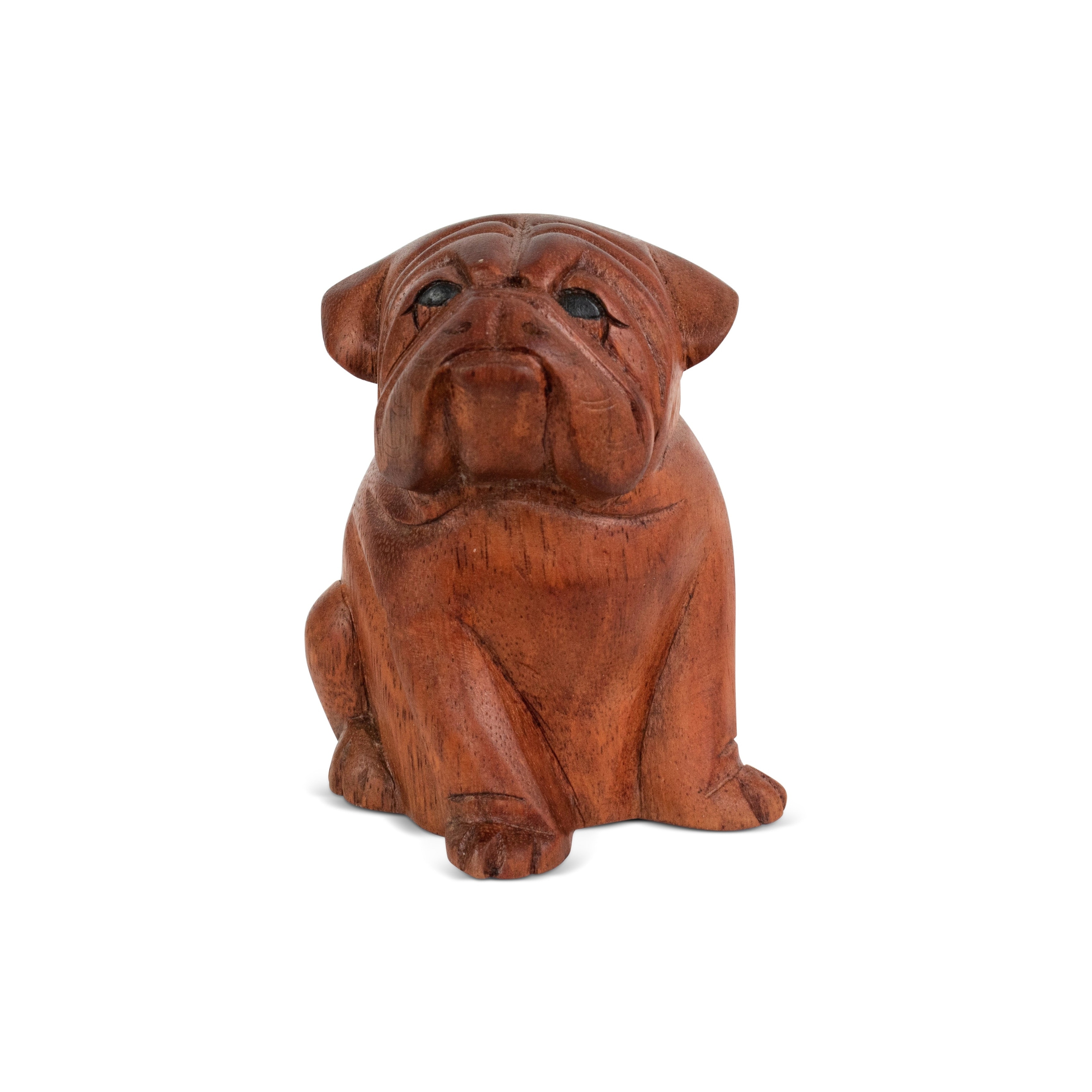 5" Wooden Hand Carved English Bulldog Figurine Statue Sculpture - 5" tall x 4" wide x 3.5" deep