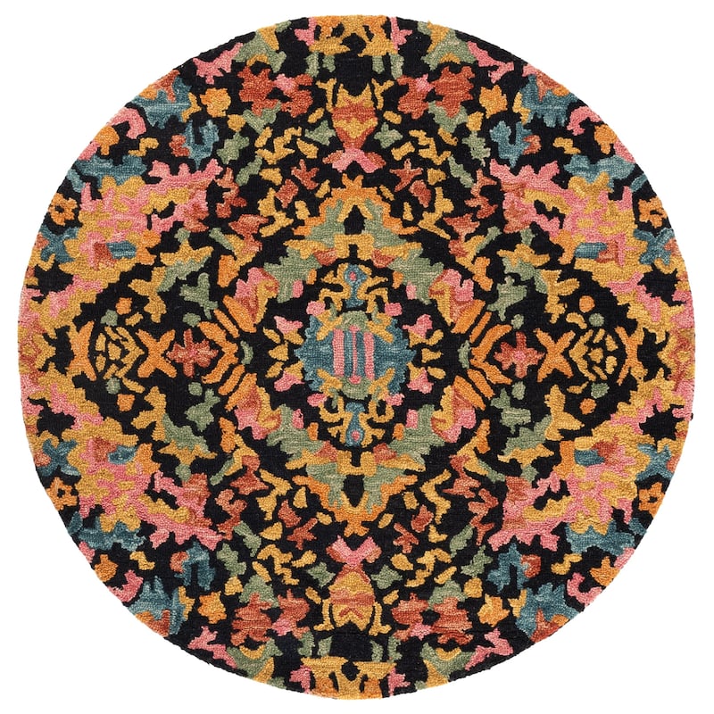SAFAVIEH Handmade Aspen Polixenia Boho Floral Wool Rug - 5' Round - Black/Rust
