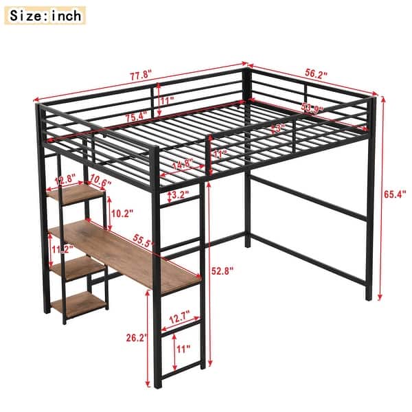 Full Metal Loft Bed with Desk & Storage Shelves