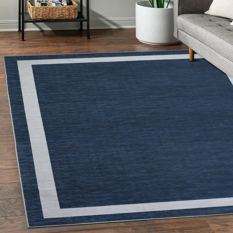 Machine Washable Area Rug With Non Slip Backing - Everest Geometric Modern Border Design