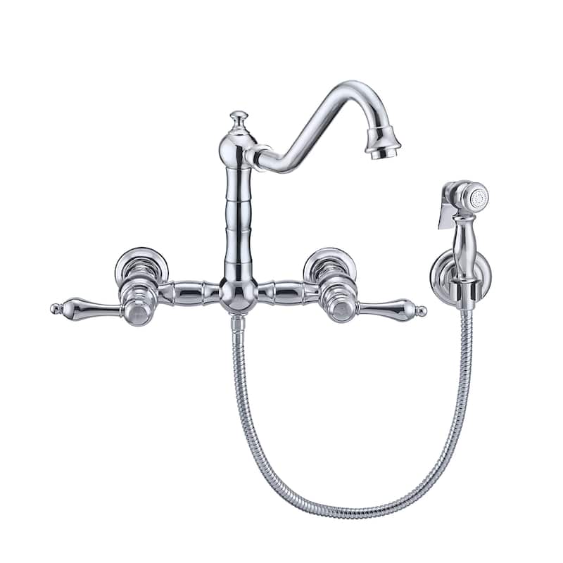 Vintage III Plus Wall Mount Faucet with a Long Traditional Swivel Spout, Lever Handles and Solid Side Spray