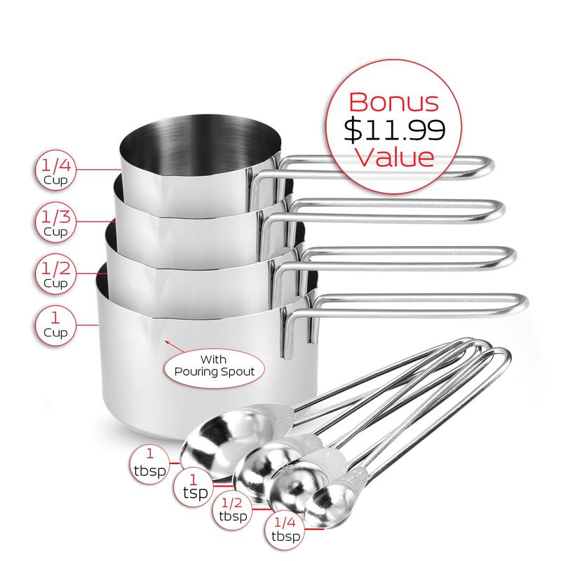 Joytable 14 Piece Premium Nesting Stainless Steel Mixing Bowls with Measuring Cups and Spoons Set