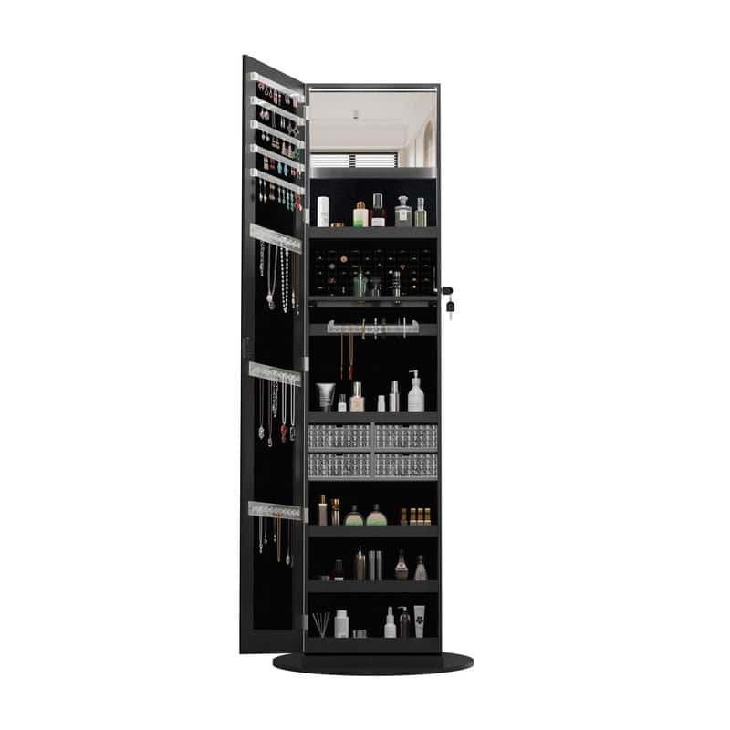 360° Rotating Lockable Jewelry Cabinet Armoires with Full Length Mirror
