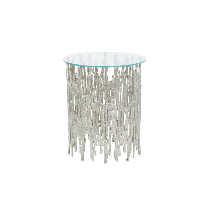 Aluminum Metal Abstract Metallic Cutout Side End Accent Table with Glass Tabletop - Silver - Roche River Decor