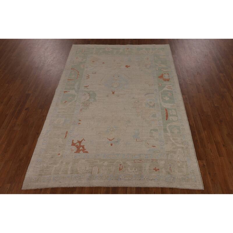 Vegetable Dye Oushak Oriental Area Rug Handmade Wool Carpet - 6'0"x 8'7"