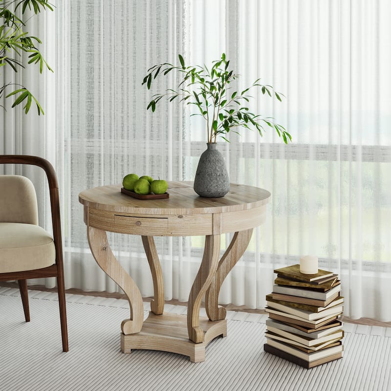 Curved Legs Farmhouse Style Small Round End Table