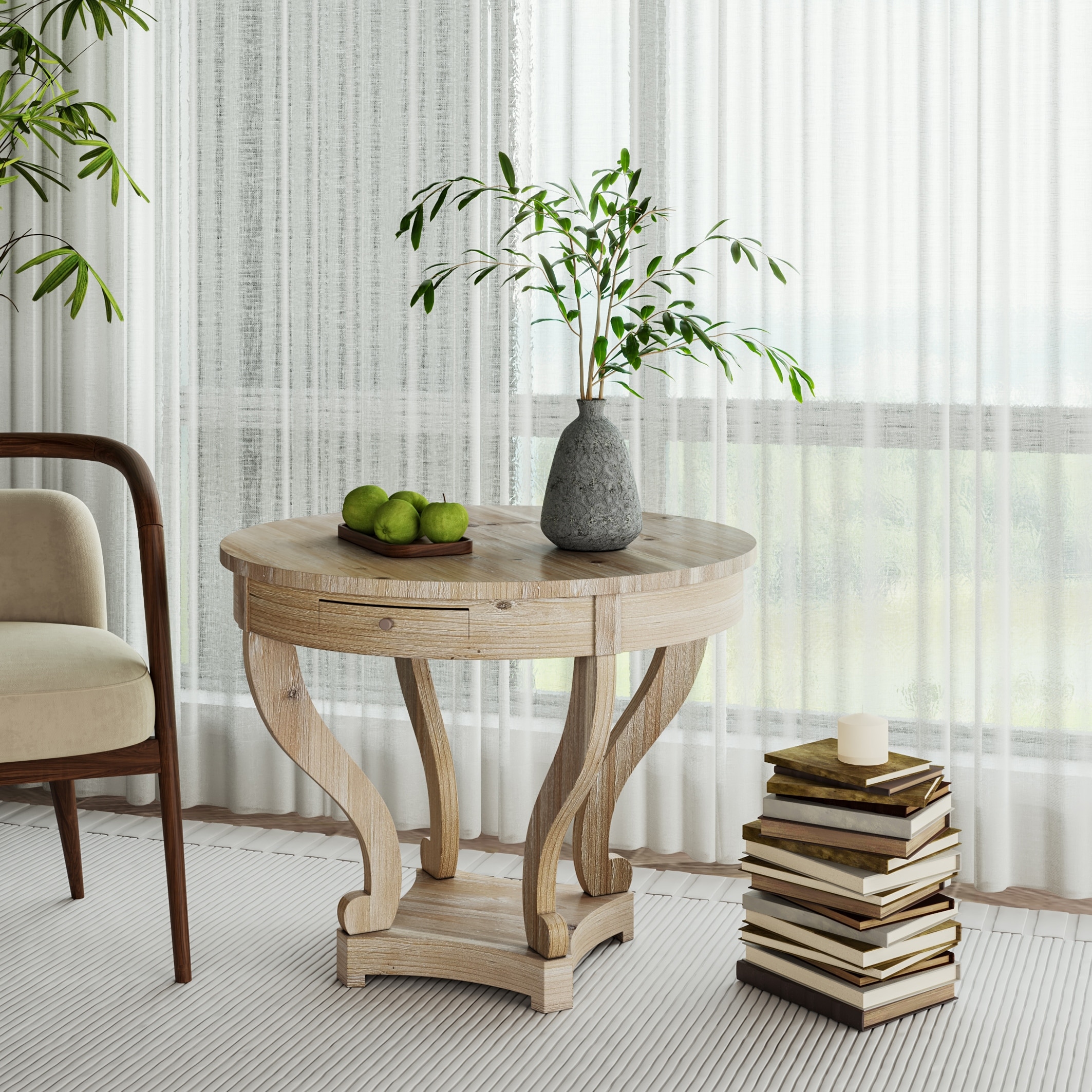 Curved Legs Farmhouse Style Small Size Round Dining Table Accent