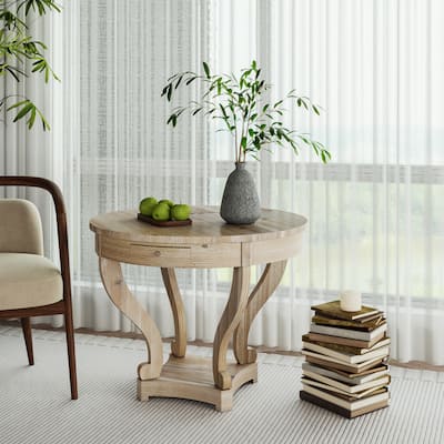 Curved Legs Farmhouse Style Small Size Round Dining Table Side Table Coffee Table for Dinette, Kitchen