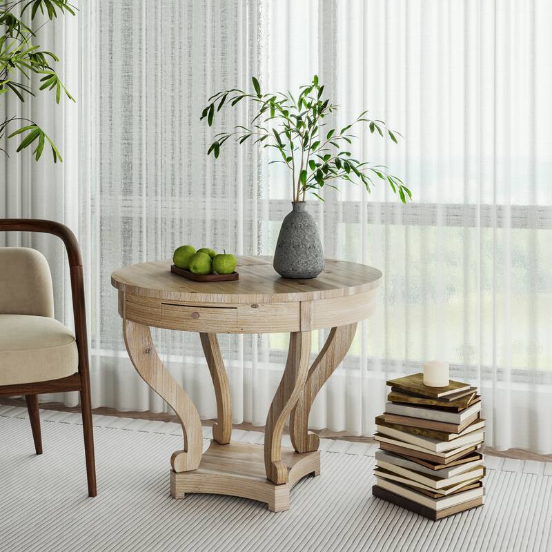 Farmhouse Style Small Size Round Dining Table End Table Side Table Coffee Table,Natural Wood Grain Distressed