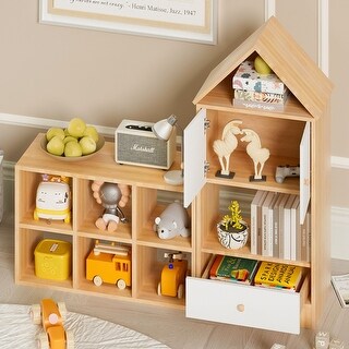 MVersatile Kids Bookshelf House Shape Toy Organizer for Bedroom Playroom