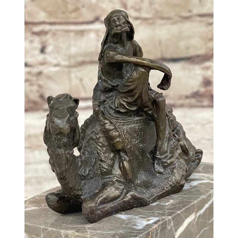 Hot Cast Bronze Sculpture Arabian Camel Rider On Marble Base