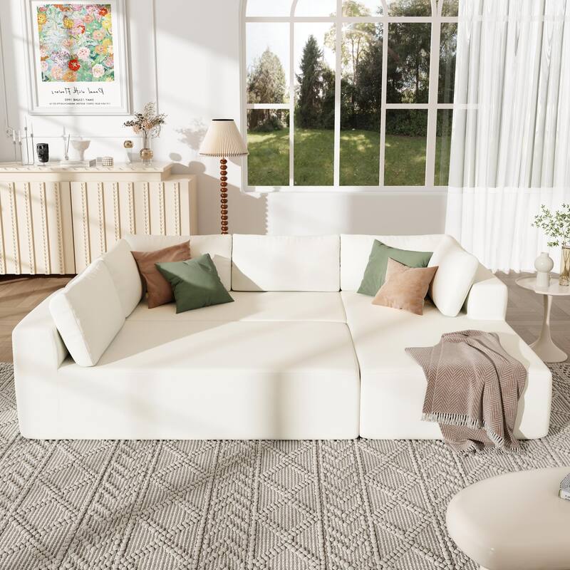 106.5'' U-Shaped 4-Seat Modular Sofa with 2 Chaise Lounges, Pillow, Anti-Wrinkle Chenille Fabric, and Comfort Foam
