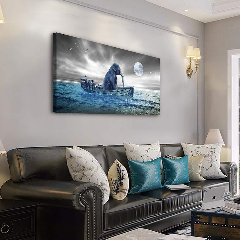 Black And White Sky Blue Ocean Wall Painting Elephant Pictures