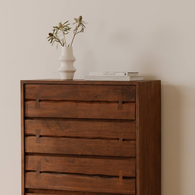 NADAAL STUDIOS Sterling Dresser, Six Drawer Solid Acacia with Live Edge and Butterfly Joinery, Brown