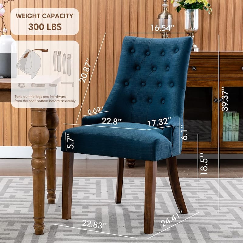 Wingback Upholstered Dining Chairs Set of 2, Fabric Side Dining Room Chairs with Tufted Button