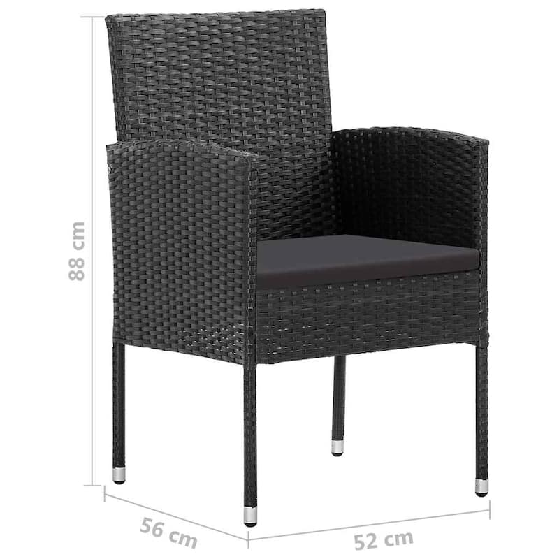 vidaXL Garden Chair Set of 2 Black PE rattan, steel, polyester Durable - 22.0 x 20.5 x 34.6 in