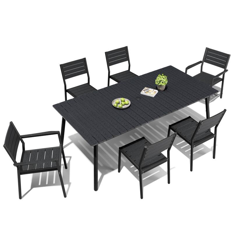 Outdoor Patio Dining Set 7/9 Piece Furniture Set Aluminum Dining Table with Umbrella and Stackable Chairs