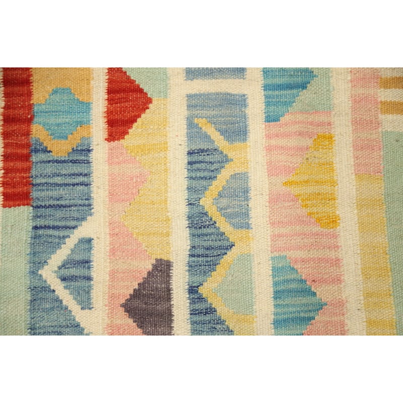 Hand Woven Oriental 100% Wool Carpet Southwestern Modern Multi-Colored Kilim Area Rug - 4' 11'' X 3' 0''