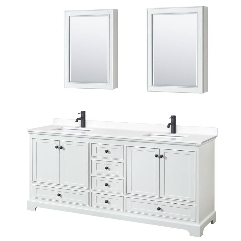 Wyndham Collection Deborah 80" Free Standing Double Basin Vanity Set - White / White Cultured Marble Top / Matte Black