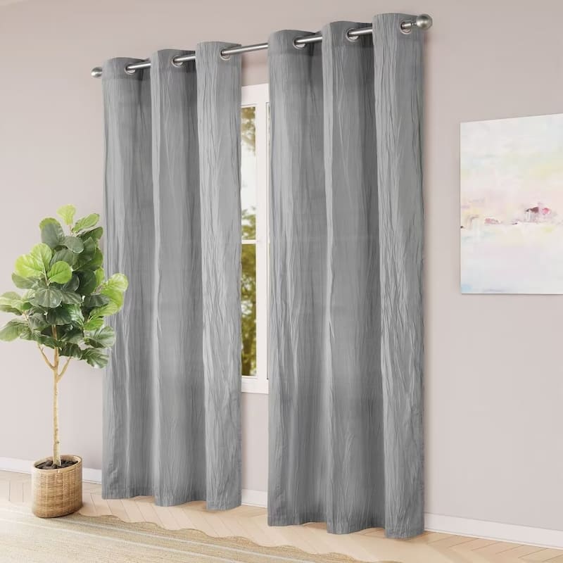 Cotton Blend Broomstick Crush Grommet Curtain Pair