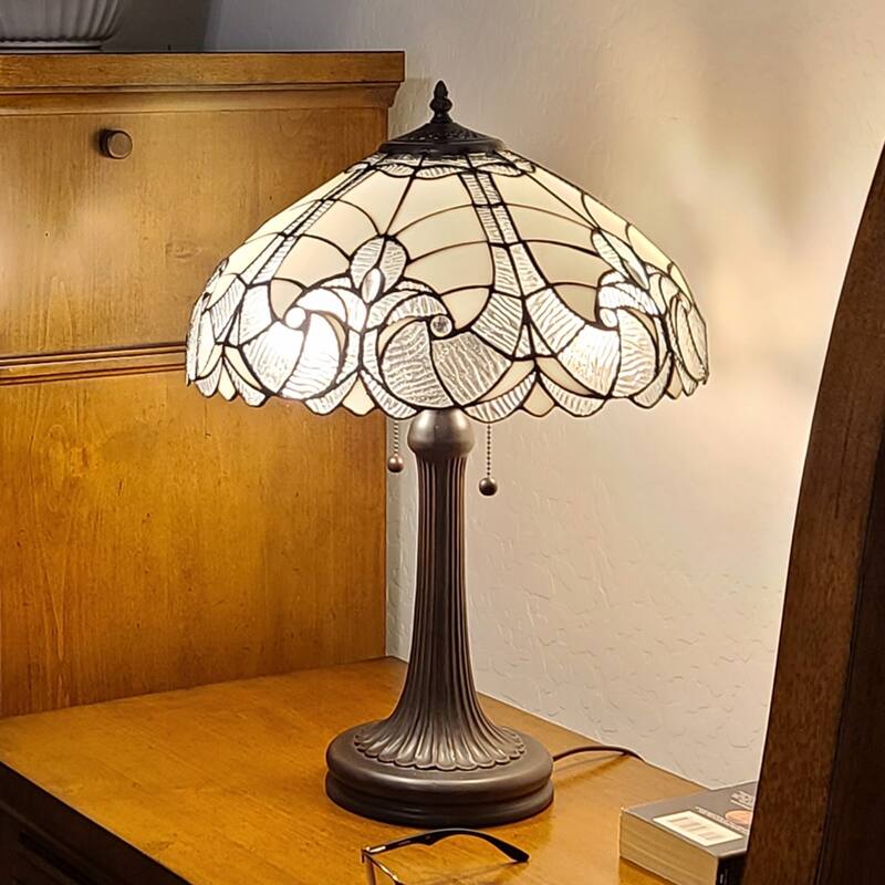Dark Brown Two Light Table Lamp with Candlestick Base and Shade - 12" x 21" x 24"